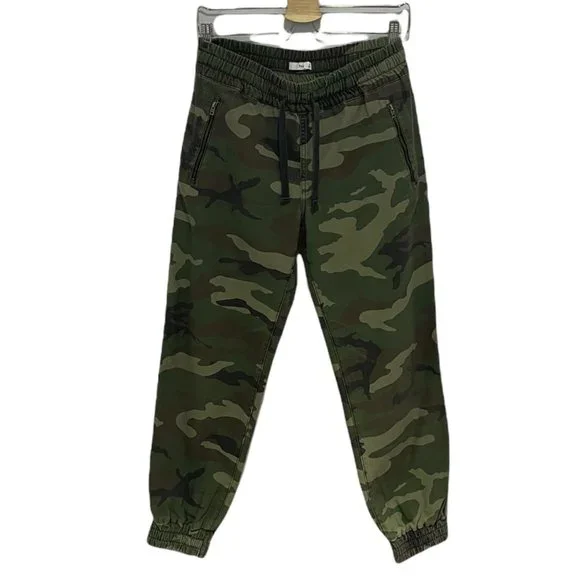 TNA Alix High Waisted Elastic Cuff Camo Print Ankle Jogger Pants Green Small EUC - Picture 2 of 11